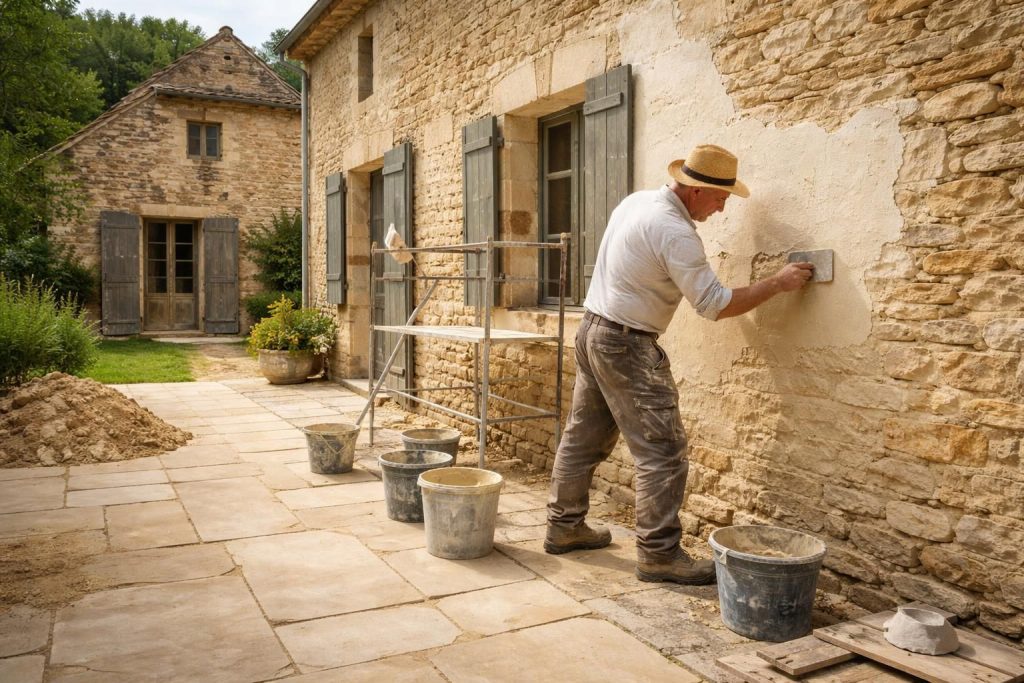 découvrez comment rénover une bâtisse ancienne en utilisant des enduits à la chaux et des dalles en pierre de bourgogne, pour un résultat noble et authentique alliant tradition et durabilité.
