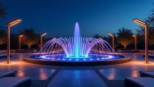 découvrez comment sublimer vos espaces avec des luminaires et jets d’eau, pour une mise en scène professionnelle et élégante, alliant lumière et mouvement.